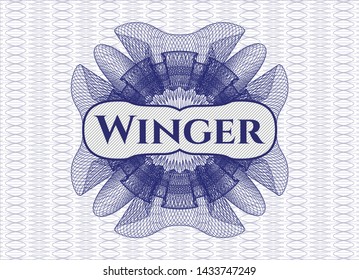Blue money style rosette with text Winger inside