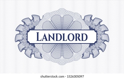 Blue money style rosette with text Landlord inside