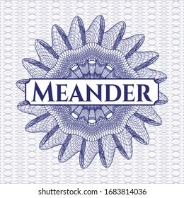 Rosette estilo dinero azul con texto Meander dentro