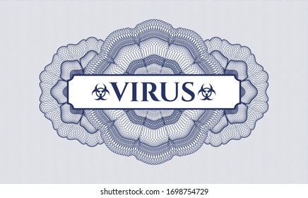 Rosette estilo dinero azul con texto Virus dentro
