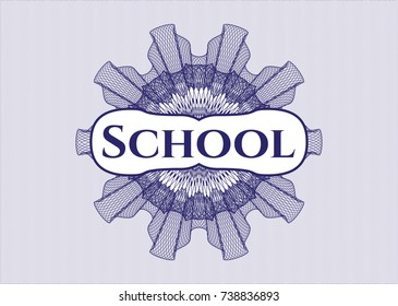 Blue money style rosette with text School inside