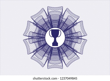 Blue money style rosette with trophy icon inside