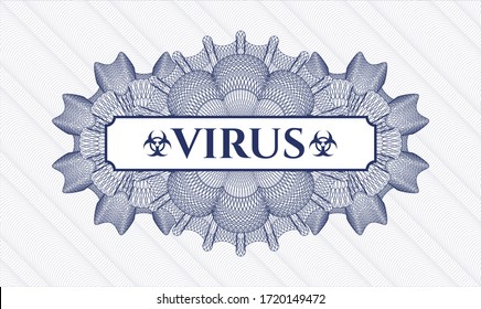 Rosette mit blauem Geld. Vektorgrafik. Detaillierte Beschreibung mit Textvirus im Inneren