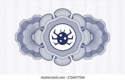 Blue money style rosette. Vector Illustration. Detailed with bug icon inside