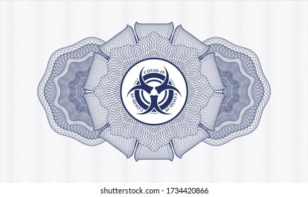 Blue money style rosette. Vector Illustration. Detailed with biohazard covid-19 icon inside