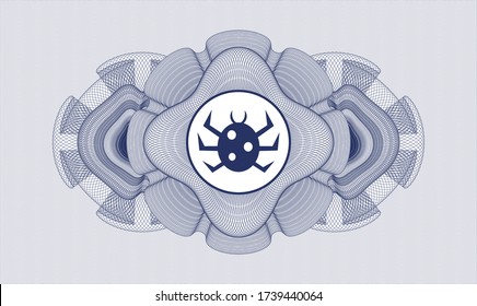 Blue money style rosette. Vector Illustration. Detailed with bug icon inside