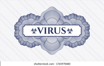 Rosette mit blauem Geld. Vektorgrafik. Detaillierte Beschreibung mit Textvirus im Inneren