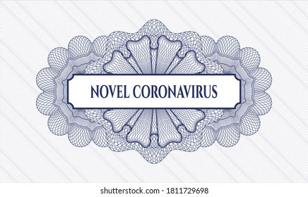 Rosette mit blauem Geld. Vektorgrafik. Detaillierte Angaben mit Text Novel Coronavirus Innen