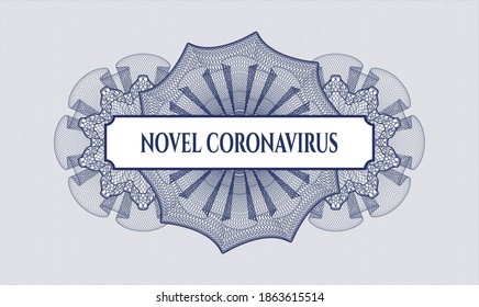 Rosette mit blauem Geld. Vektorgrafik. Detaillierte Angaben mit Text Novel Coronavirus Innen