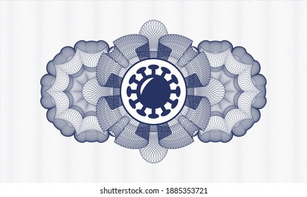 Rosette estilo dinero azul. Ilustración vectorial. Detallado con el icono de coronavirus dentro