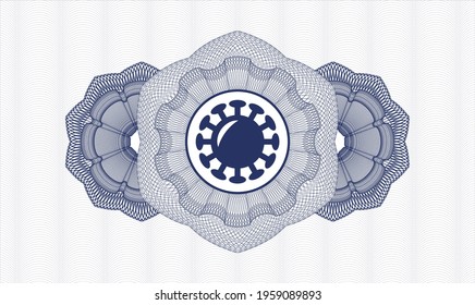 Blue money style rosette. Vector Illustration. Detailed with coronavirus icon inside