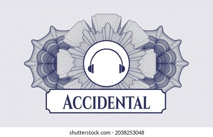 Rosette estilo dinero azul. Ilustración vectorial. Detallado con el icono de los auriculares y el texto accidental en el interior
