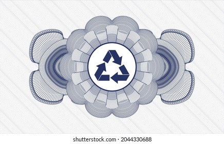 Rosette estilo dinero azul. Ilustración vectorial. Detallado con el icono de reciclaje