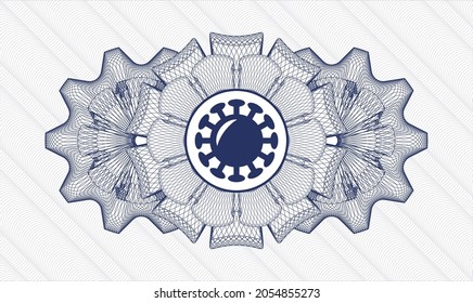 Blue money style rosette. Vector Illustration. Detailed with coronavirus icon inside