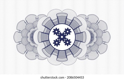 Blue money style rosette. Vector Illustration. Detailed with mechanism icon inside