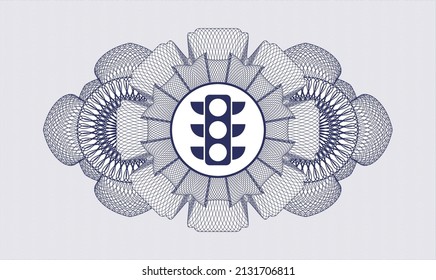 Blue money style rosette. Vector Illustration. Detailed with traffic light icon inside