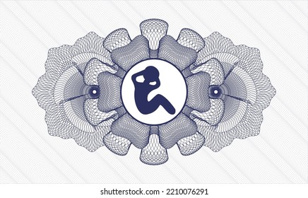 Blue Money Style Rosette. Vector Illustration. Detailed With Crunch Icon Inside