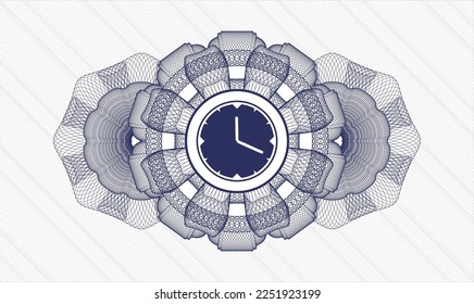 Rosette estilo dinero azul. Ilustración vectorial. Detallado con el icono de tiempo y reloj