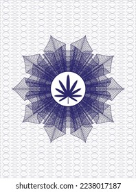 Rosette estilo dinero azul. con icono de hoja de maleza en el interior