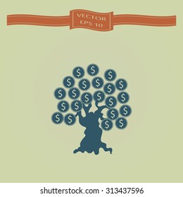 Blue Money tree isolated on White background. illustration