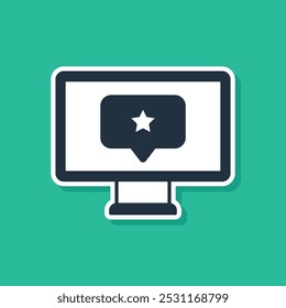 Blue Monitor with star icon isolated on green background. Favorite, best rating, award symbol.  Vector