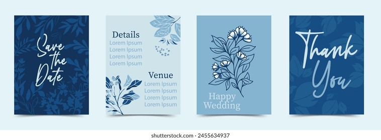 Blue Monochrome Botanical Save the Date Card Set