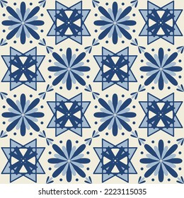 Blue monochrome ceramic tiles, square tiles with colorful floral pattern, stylish design element for interior decoration, vector illustration
