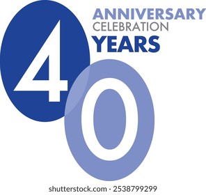 blue monochrome color with number 40 white color on oval shape and the words years anniversary celebration, isolated on white background.