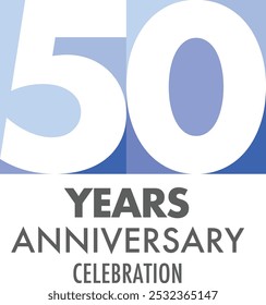 blue monochrome color number of 50 years anniversary celebration logo style, isolated on white background.