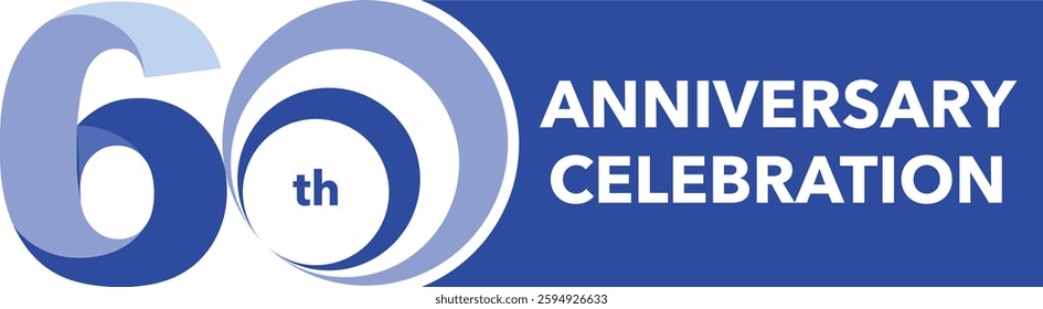 Blue monochrome color number 60 and stripe with the word anniversary celebration white color.