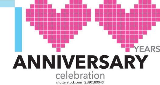 blue monochrome color with square pink heart number 100 and word years anniversary celebration are in the bottom.