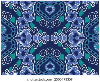 Diseño de patrón textil de fondo transparente floral elegante monocromo azul