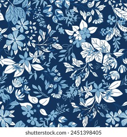 Blue Monochrome Forest vector Seamless Pattern