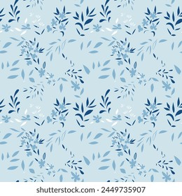 Blaue monochrome Blätter verstreute Vektorgrafik nahtlose Muster