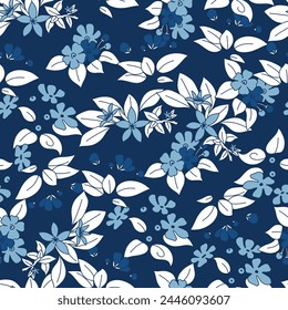 Blaue monochrome Pflanzen und Blätter Vektorgrafik Nahtloses Muster