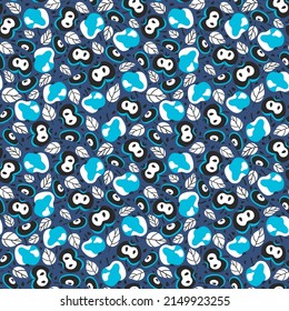 Blue monochrome seamless pattern with fresh apples vector