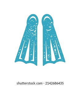 Focos simples de color azul monocromo para bucear y la cómoda ilustración del vector de textura flotante bajo el agua. Calzado tradicional de bañador para natación profunda deporte extremo vacaciones de verano aislado