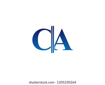 The blue monogram logo letter CA is sliced