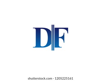 The blue monogram logo letter DF is sliced