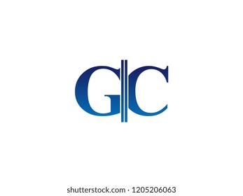 The blue monogram logo letter GC is sliced
