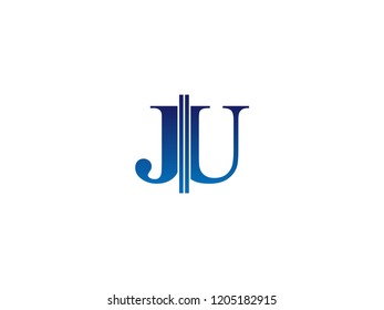 The blue monogram logo letter JU is sliced