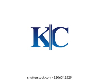 The blue monogram logo letter KC is sliced