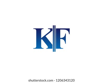 The blue monogram logo letter KF is sliced