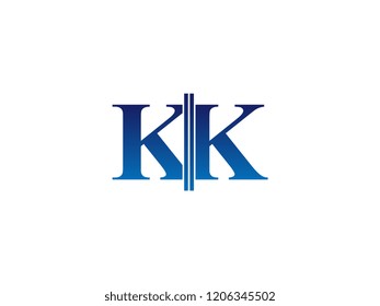The blue monogram logo letter KK is sliced