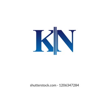 The blue monogram logo letter KN is sliced