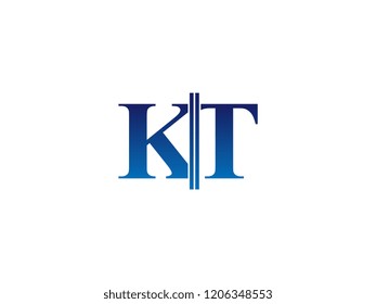 The blue monogram logo letter KT is sliced