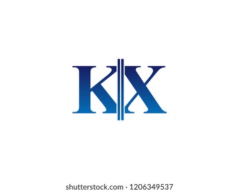 The blue monogram logo letter KX is sliced
