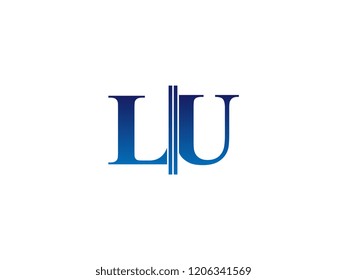 The blue monogram logo letter LU is sliced