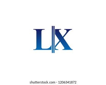 The blue monogram logo letter LX is sliced