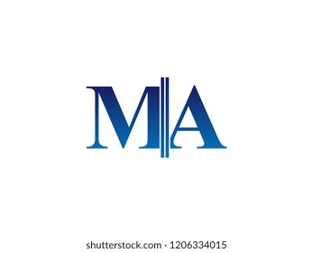 The blue monogram logo letter MA is sliced